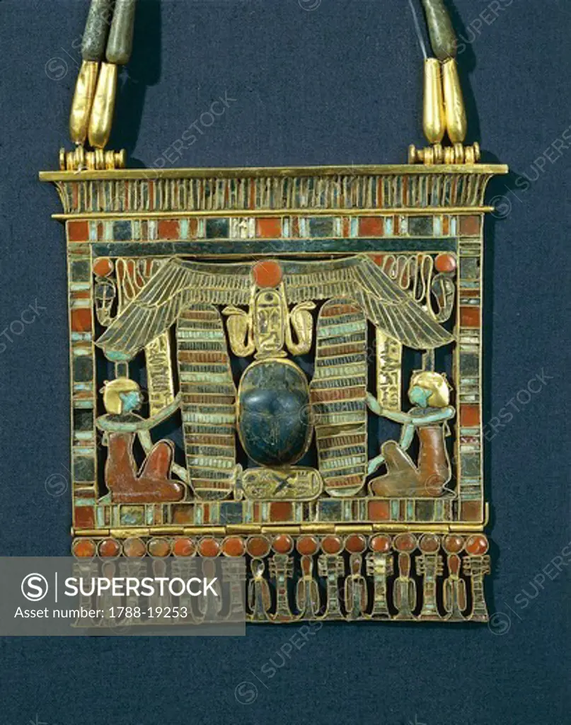 Treasure of Tanis, breastplate of Psusennes I made of gold, lapis lazuli and red jasper