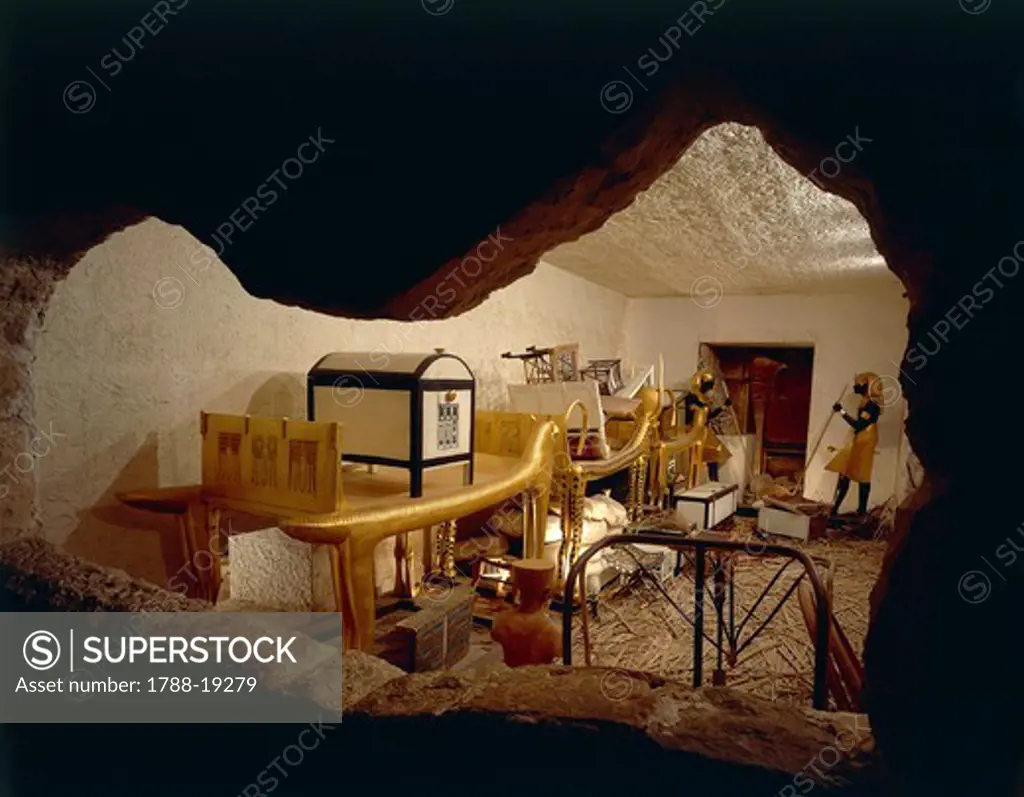Replica of antechamber of tomb with royal Ka and funerary objects, from King Tutankhamen's tomb