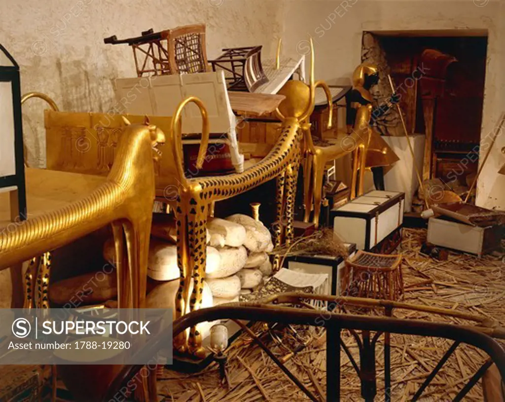Replica of antechamber of tomb with royal funerary objects, from King Tutankhamen's tomb