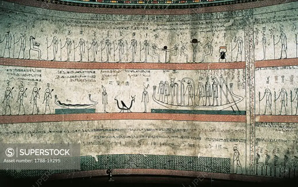Frescos depicting the Book of Amduat, The journey of the solar boat, on burial chambers west wall