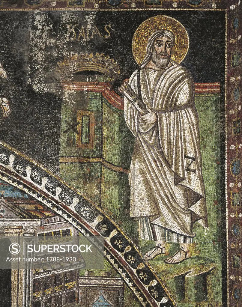 Italy - Emilia-Romagna Region - Ravenna. Basilica of St. Vitale, (UNESCO World Heritage List, 1996). Presbytery, left wall, central lunette. The Prophet Isaiah, mosaic (538-545)