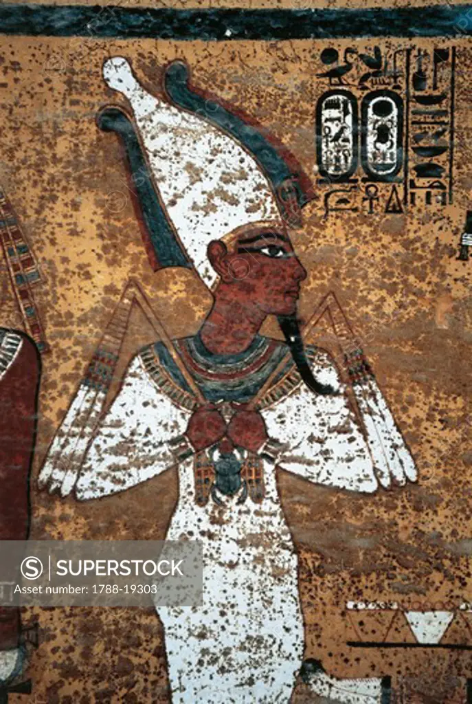 Mural painting of Pharaoh before Osiris, on Burial chamber northern wall