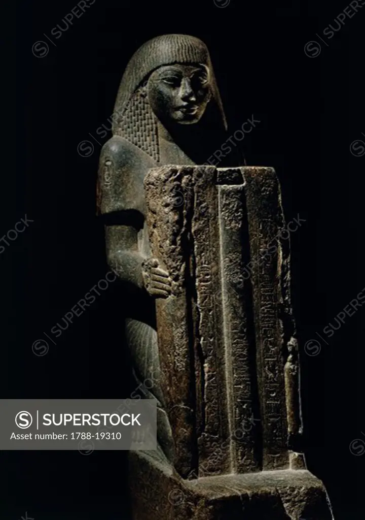 Egypt, Luxor, Ancient Thebes, Grey granite statue of high priest Ptahmose