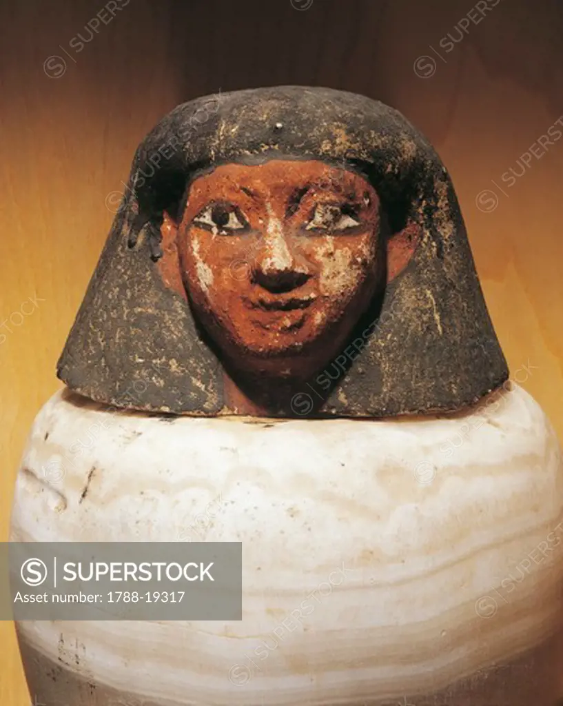 Canopic jar depicting human-headed Amset, protector of liver