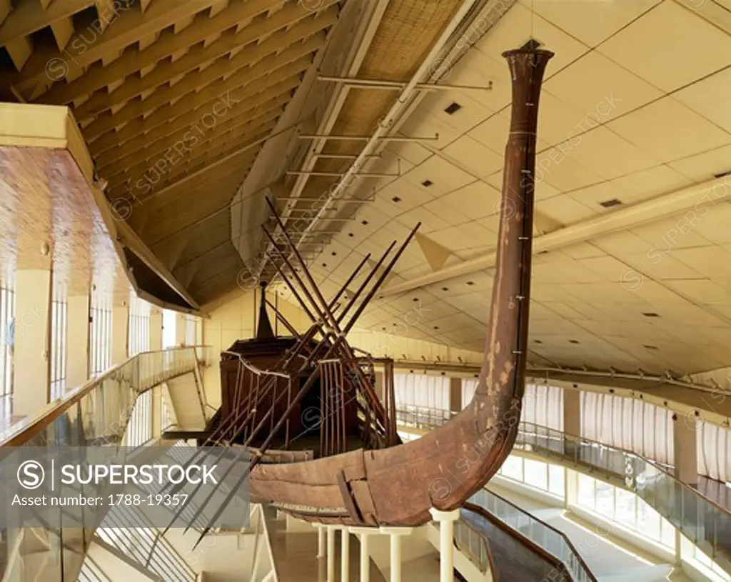 Egypt, Cairo, Giza, the solar boat of Cheops, in museum