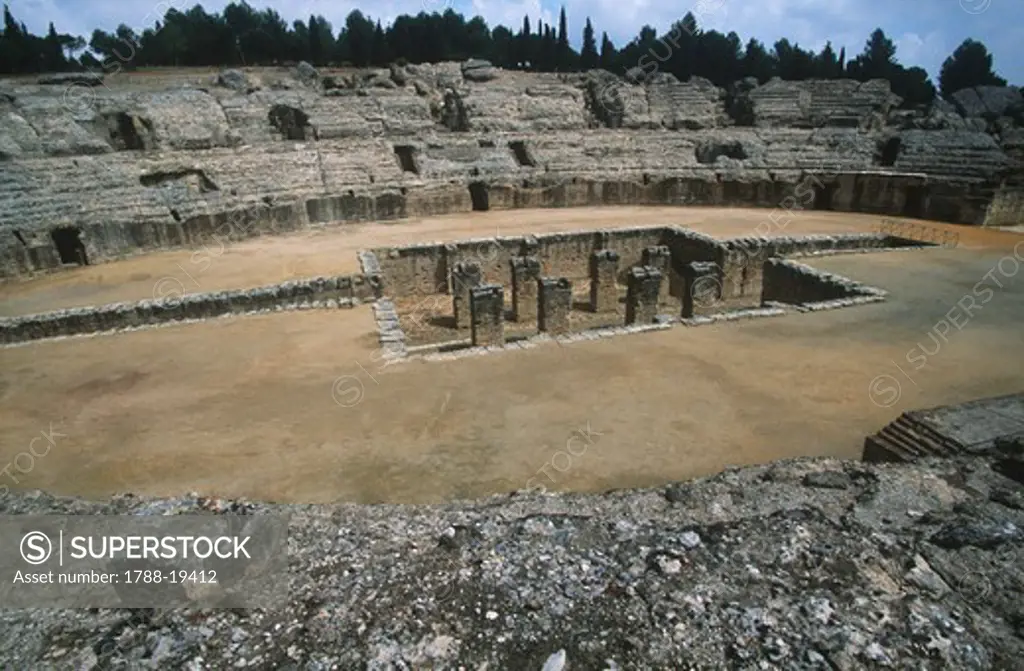 Spain, Andalusia, Ancient Italica, Central arena of amphitheatre