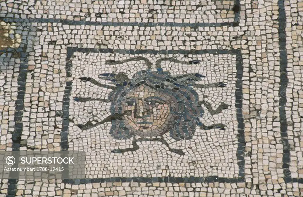 Spain, Andalusia, Carmona, Roman mosaic in House of Planetarium, detail
