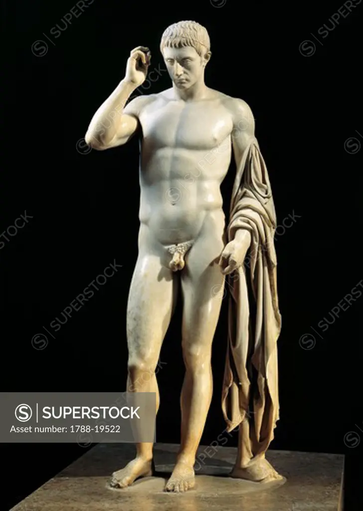 Funerary marble statue in honor of Marcellus, nephew and son-in-law of Augustus, signed by Athenian sculptor Cleomenes, circa 23 b.C.
