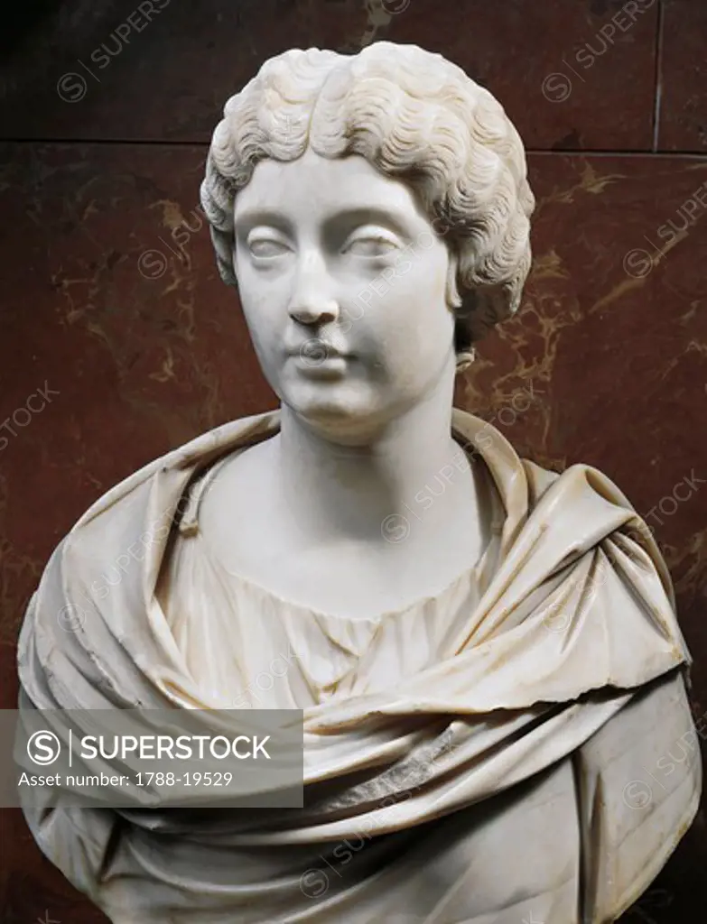 Marble bust of Faustina, wife of emperor Marcus Aurelius, 146 A.D., From surroundings of Tivoli (province of Rome)