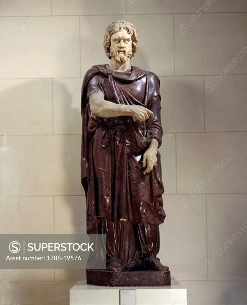 Red porphyry and marble statue of Barbarian prisoner from Rome