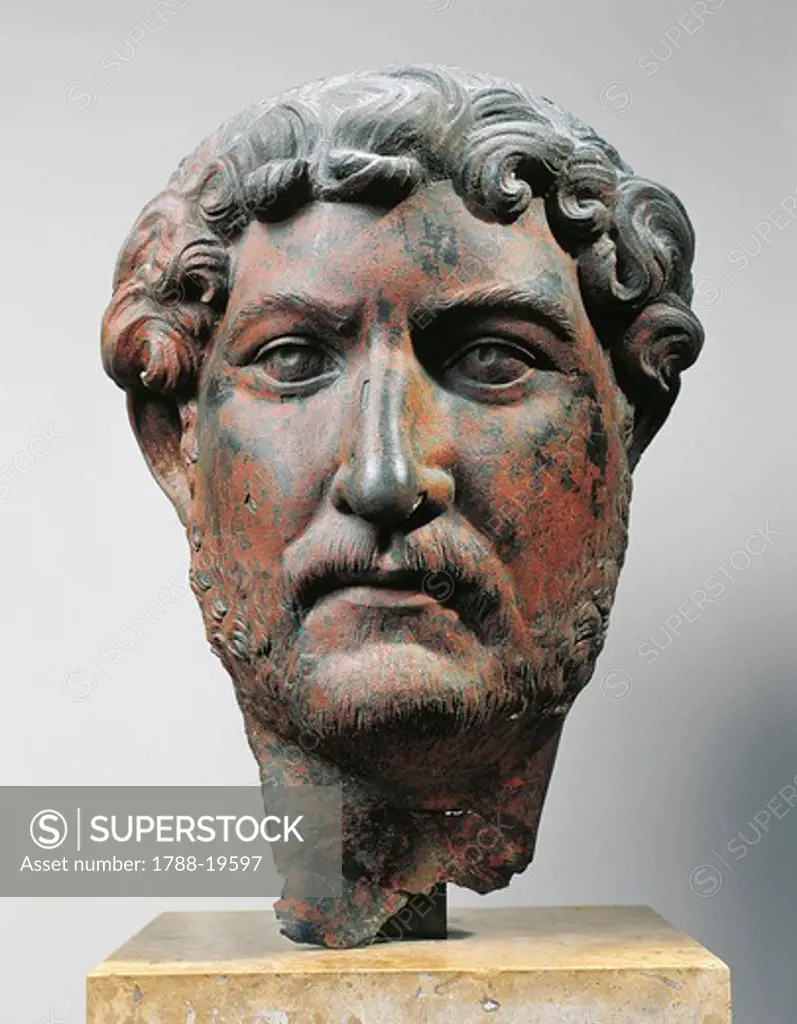 Bronze head of emperor Hadrian, From Egypt