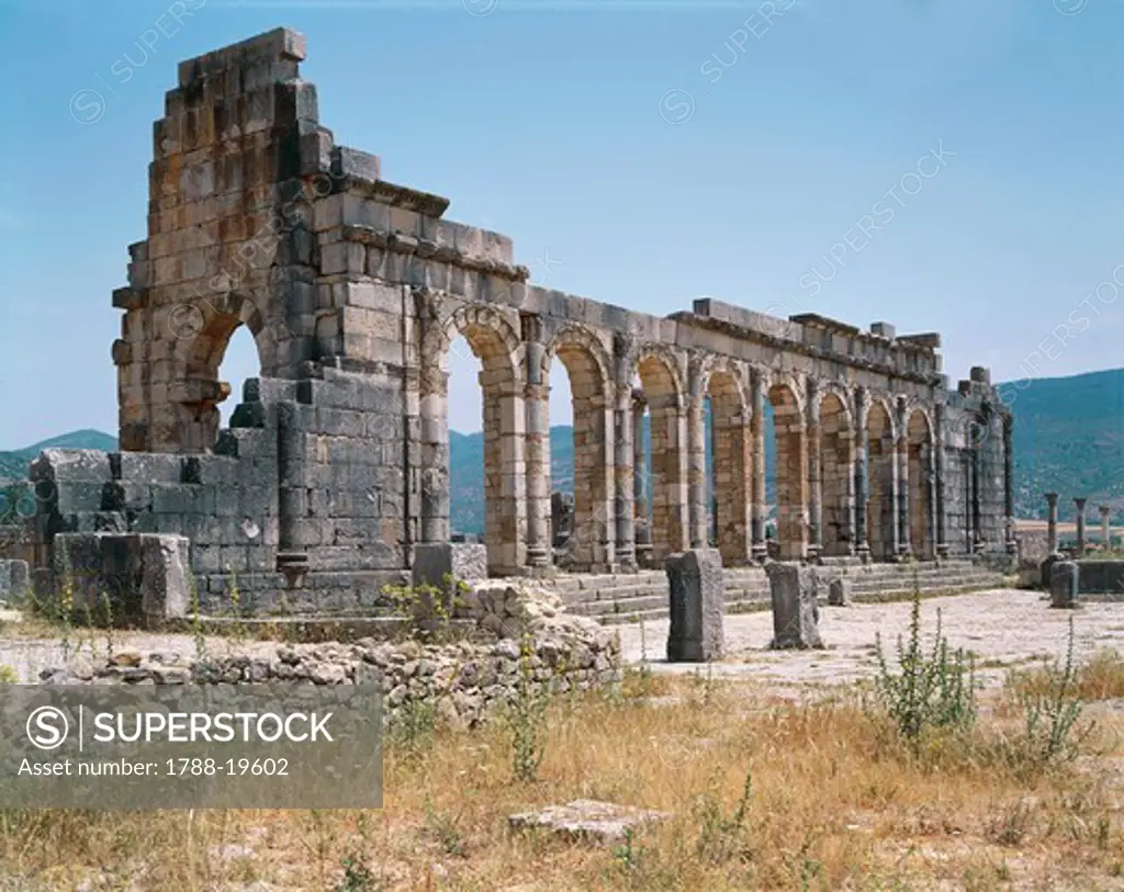Morocco, Meknes-El Menzeh, Basilica (early 3rd century A.D.) at Ancient city of Volubilis