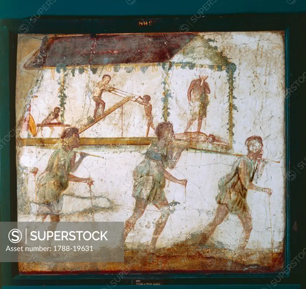 Fresco depicting procession of carpenters, Carpenter's Workshop at Pompeii