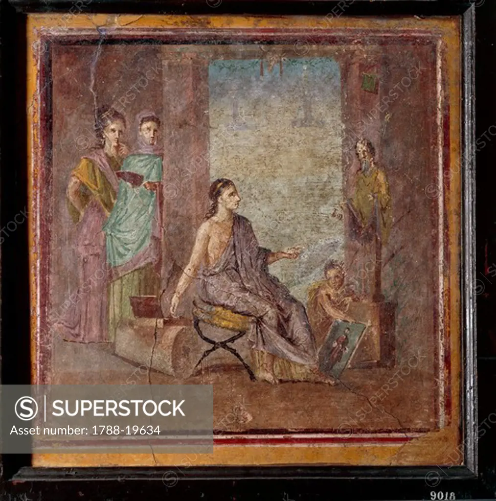 Fourth style fresco depicting woman painter, From Pompeii
