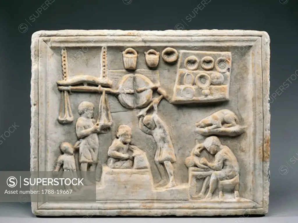 Marble relief sign of coppersmith's shop, from Pompei