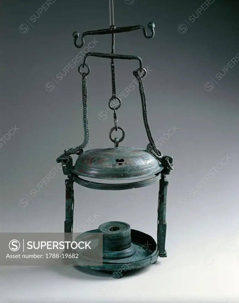 Bronze lantern with three footed circular flat base, from Pompei