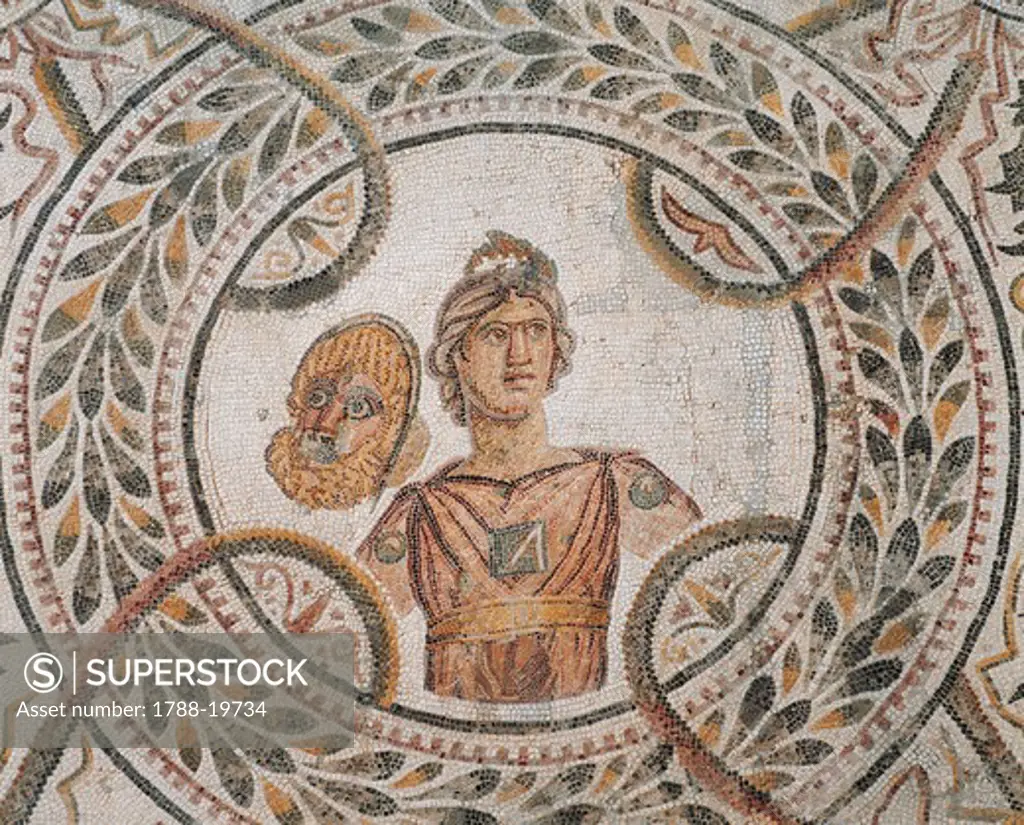 Tunisia, Thysdrus (El Djem), House of the Dionysian Procession, Mosaic depicting Melpomene, Muse of Tragedy