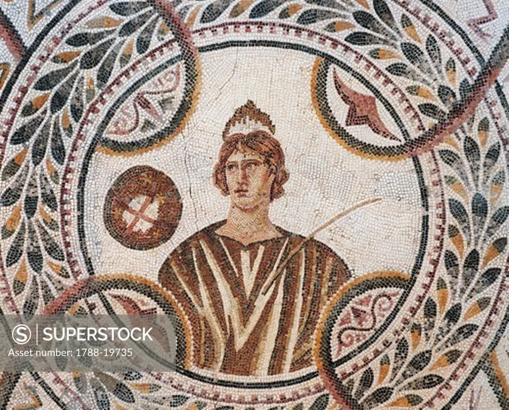 Tunisia, Thysdrus (El Djem), House of the Dionysian Procession, Mosaic depicting Urania, Muse of Astronomy