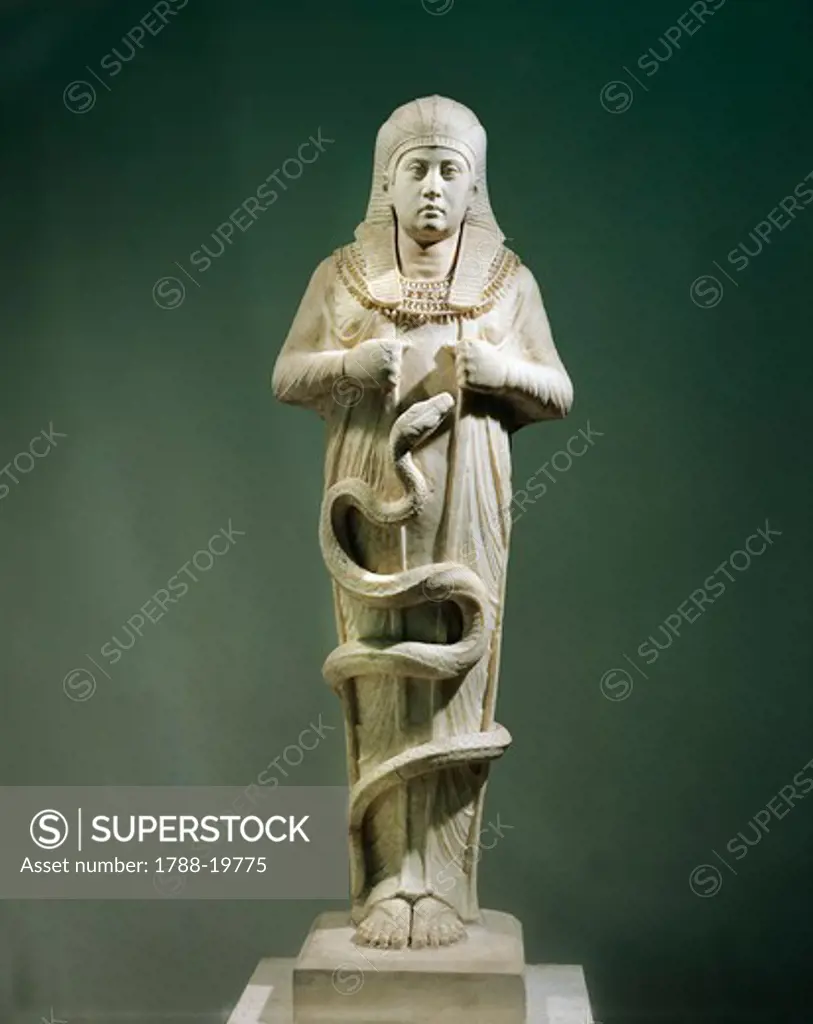 Marble statue of Osiris Chronocrator with snake, symbol of passing of time