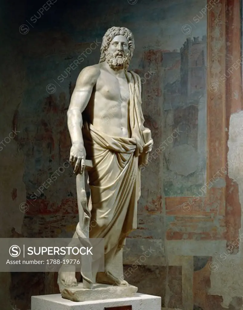 Marble statue of Asclepius, copy of Greek original, from Sanctuary of Asclepius, Tiber Island, Rome