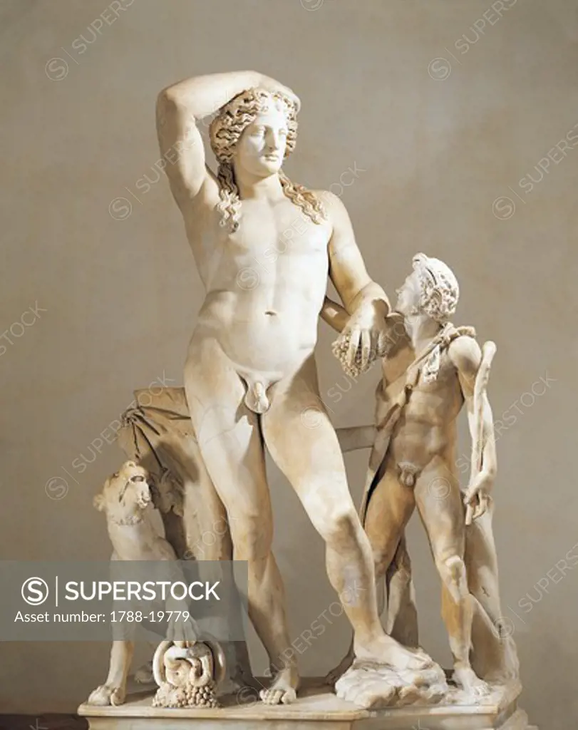 Marble sculpture group of Dionysus and satyr