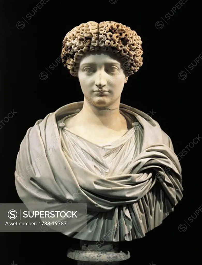 Marble bust of Julia, daughter of Emperor Augustus, wife of Marcellus, Agrippa and Tiberius