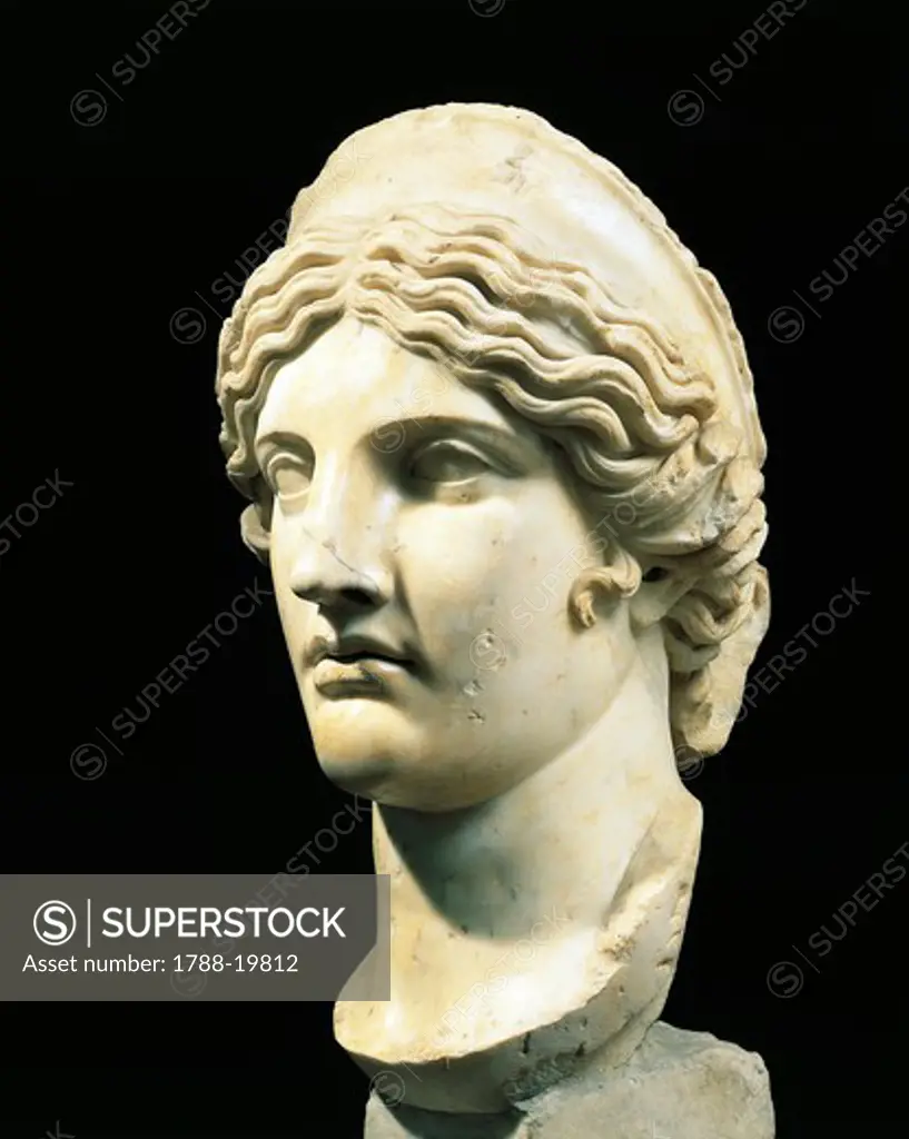 Marble head of Hera or Juno, Copy from Greek original by Polykleitos