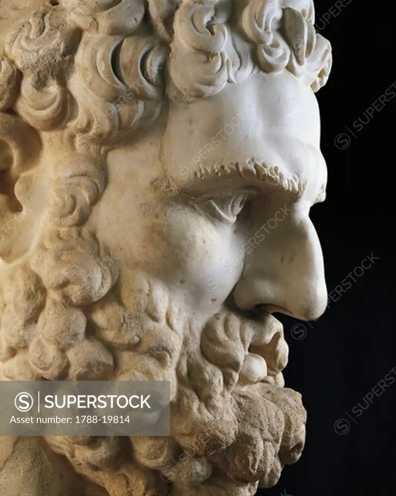 Marble head of Heracles, Copy of Greek original by Lysippus, detail