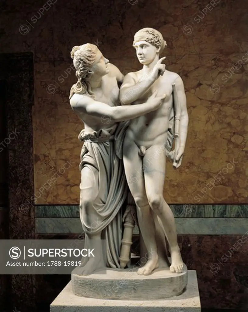 Marble sculpture group portraying Cupid and Psyche
