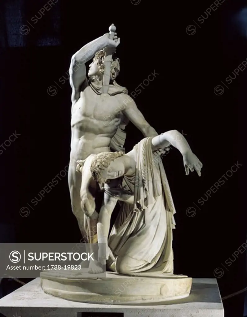 Marble sculptural group known as Galatian suicide or Ludovisi Gaul killing himself and his wife, Copy from Greek bronze original.