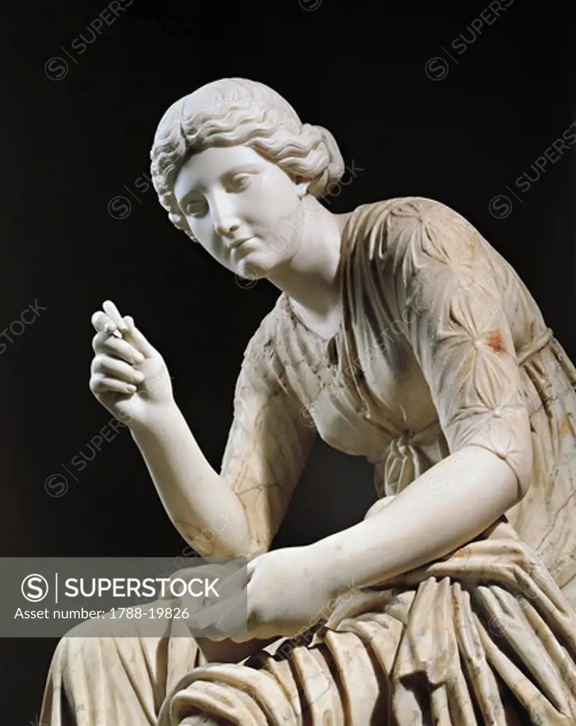 Marble statue of Muse Calliope, detail