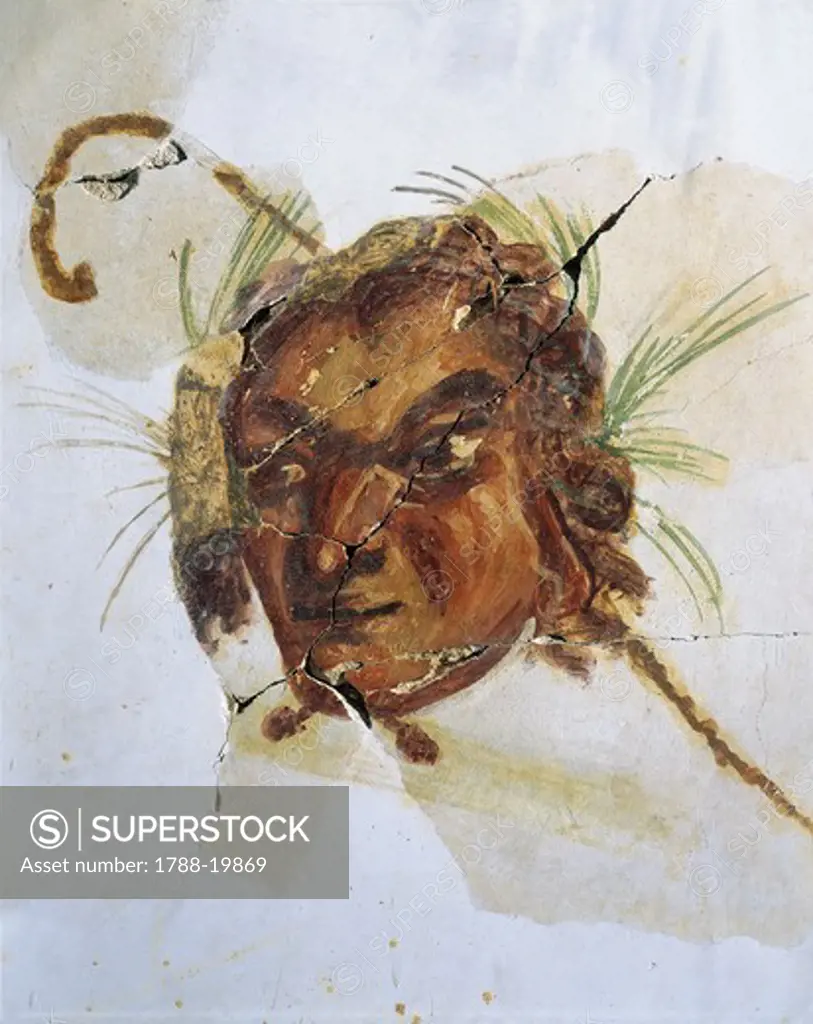 Fresco depicting head of god Pan from Acholla, Tunisia, 2nd century a.d.