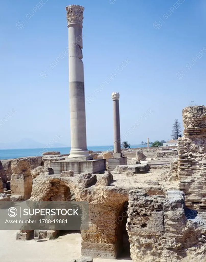 Tunisia, Carthage, Ancient city, Ruined frigidarium at Antonine baths