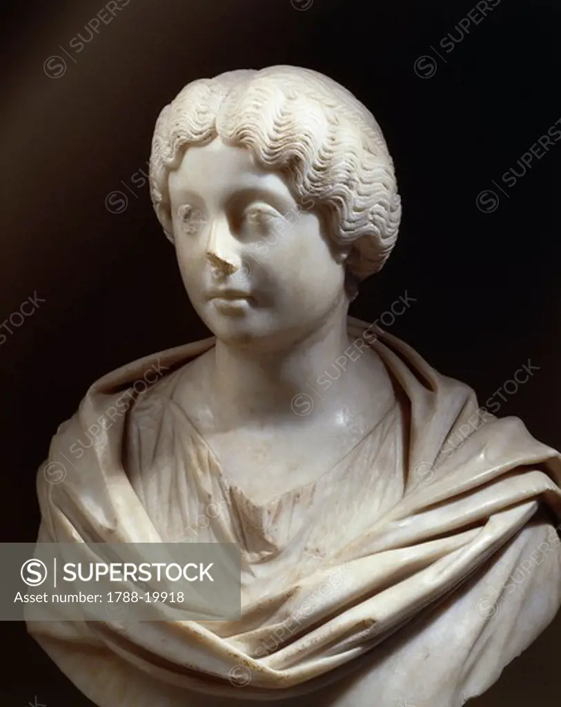 Marble bust of Faustina Younger wife to Marcus Aurelius, from Lamunia, 125-176 a.d.