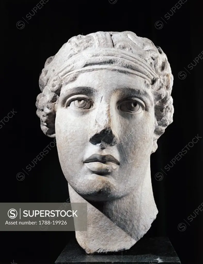 Marble head of poetess Sappho, Copy after Hellenistic original, from Smyrna, Turkey