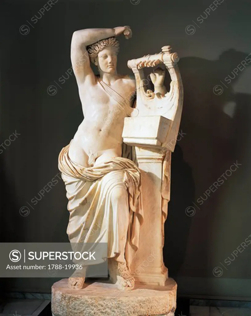 Marble statue of Apollo Citharoedus, from Frigidarium of Baths of Faustina at Miletus, Turkey
