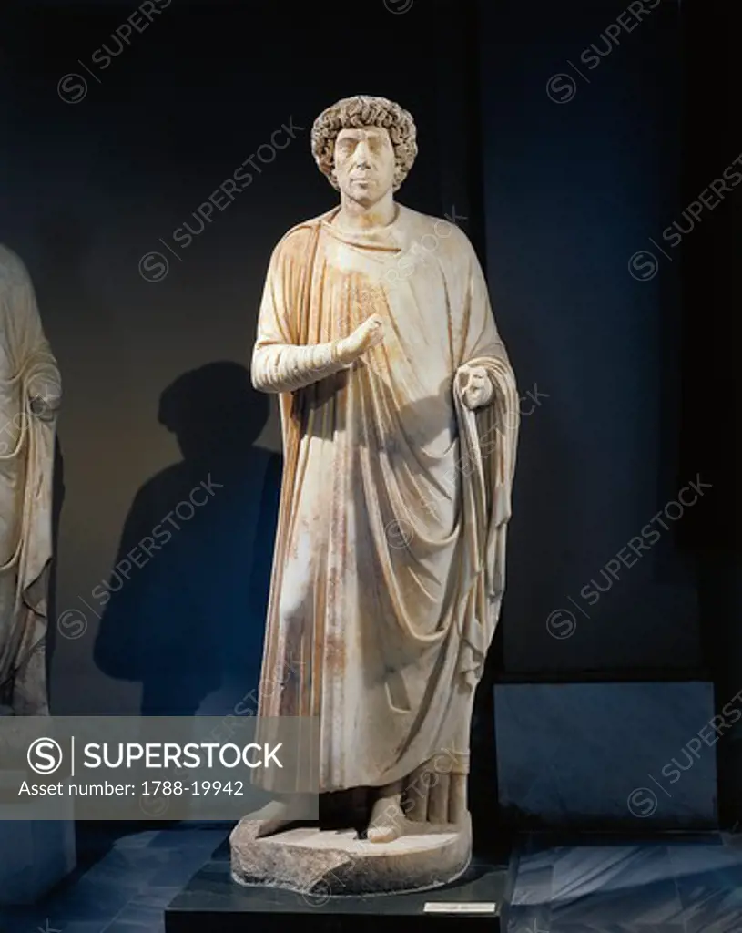 Marble statue of togaed judge, 425-450 a.d., from Aphrodisias, Turkey