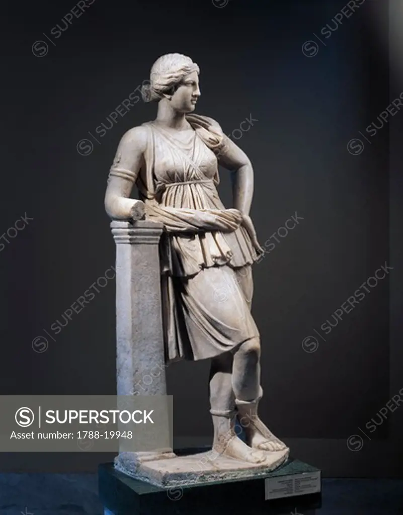 Marble statue of Artemis, copy of Greek original of 4th century b.c., from Mytilene, Island of Lesbos, Greece