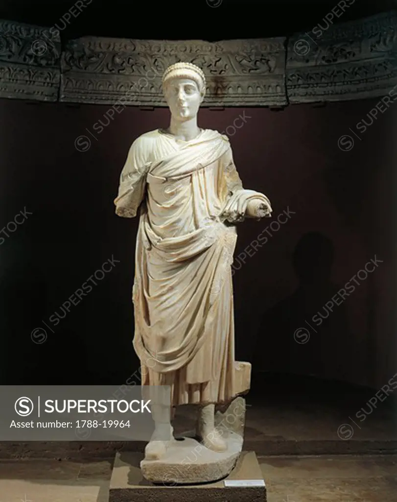 Marble statue of Emperor Valentinian II (387-390), from Aphrodisias, Turkey