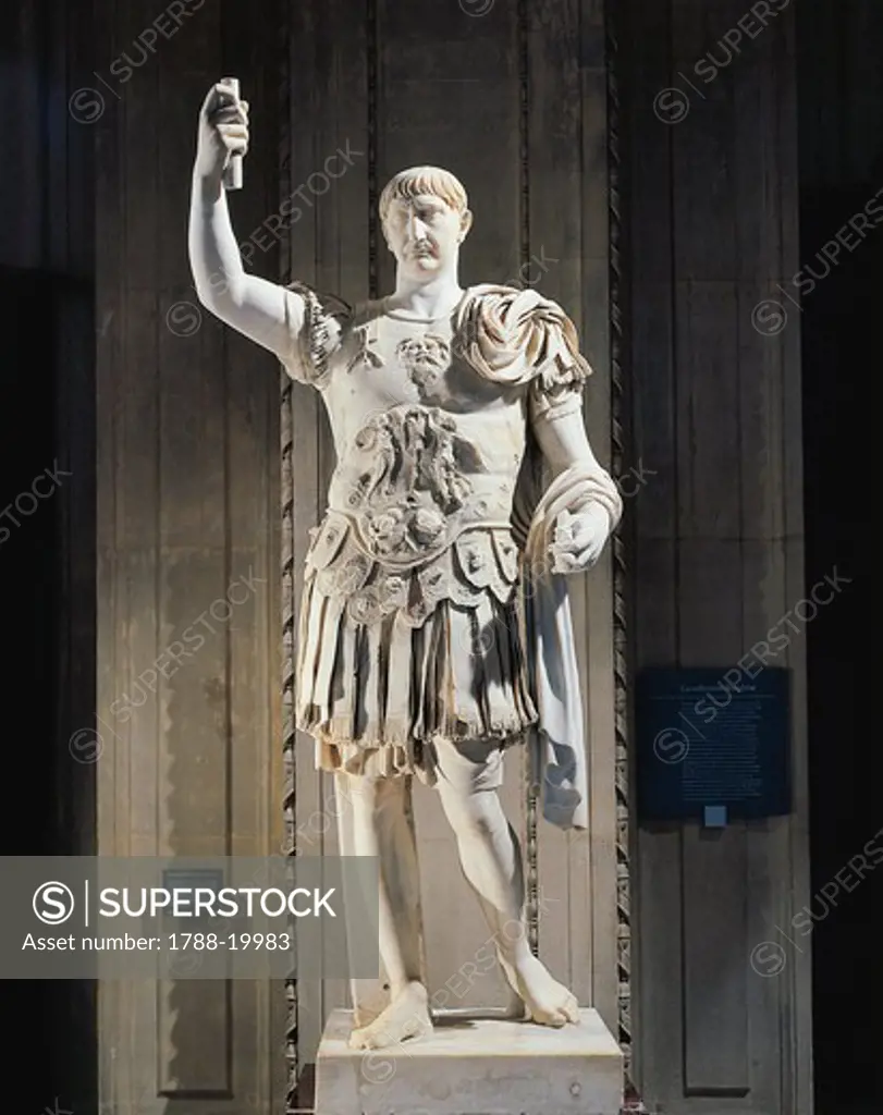 Marble statue of Emperor Trajan with armor (98-117 a.d.)