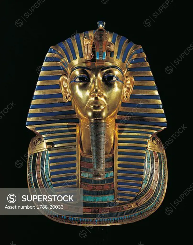 Golden funerary mask of Tutankhamen (1347/1338 b.c.) inlaid with lapis lazuli, obsidian and turquoise