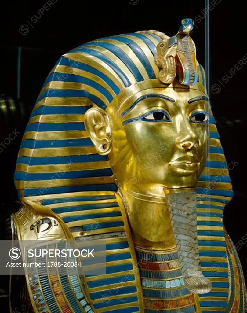 Golden funerary mask of Tutankhamen (1347/1338 b.c.) inlaid with lapis lazuli, obsidian and turquoise