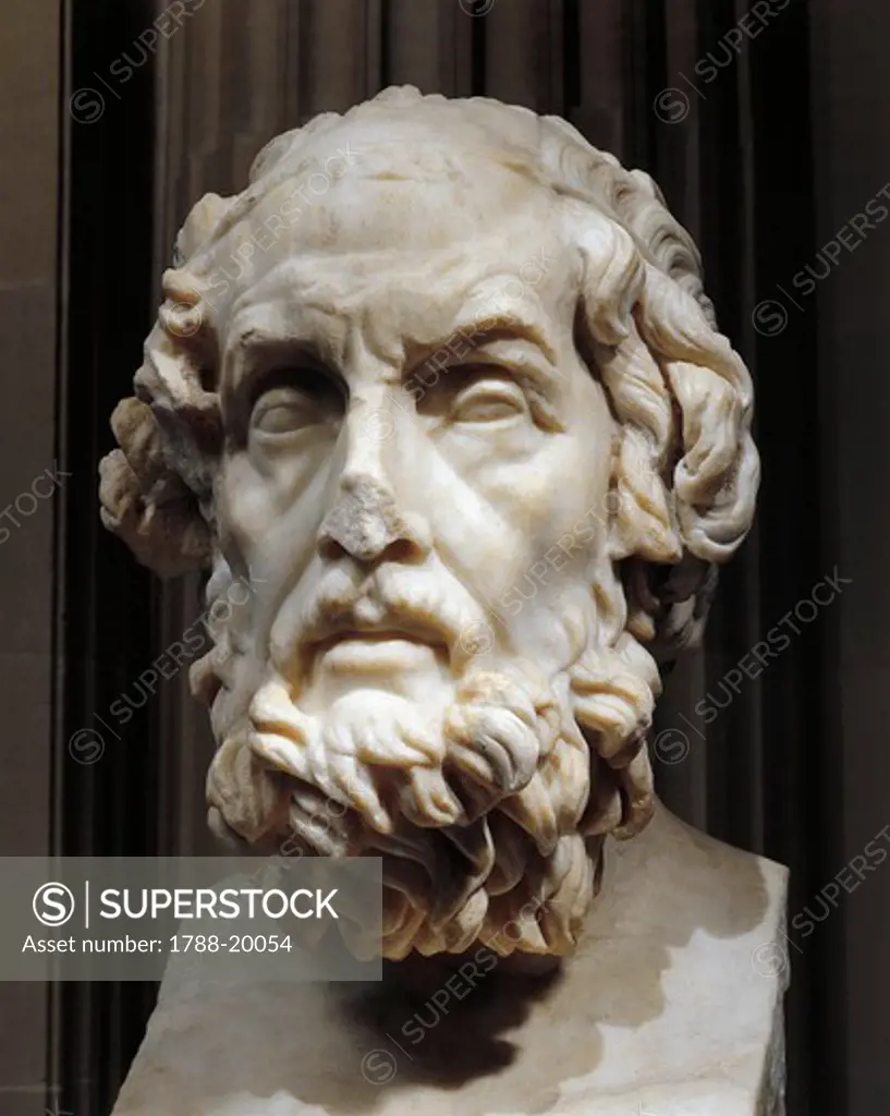 Marble head of Homer, from Greek original of 2nd century b.c. from Rome, Palazzo Caetani