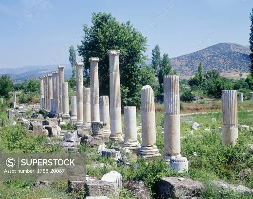 Turkey, Aegean Region, Aphrodisias, Portico of Tiberius