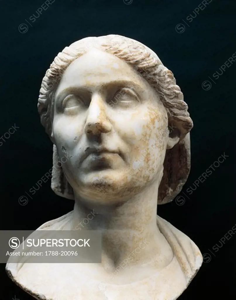 Marble head of woman, 30 b.c.-50 a.d., from Pergamon, Turkey