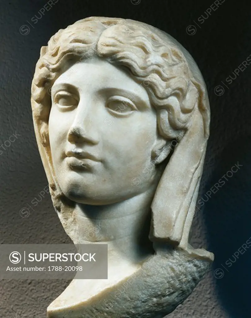 Marble head of woman, from Ephesus, Turkey
