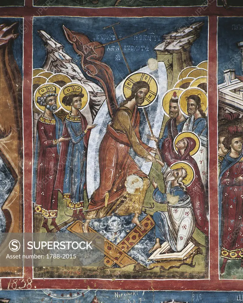 Romania - Moldavia - 16th century. Moldovita Monastery. The Transfiguration of Jesus on mount Tabor (1537). Fresco