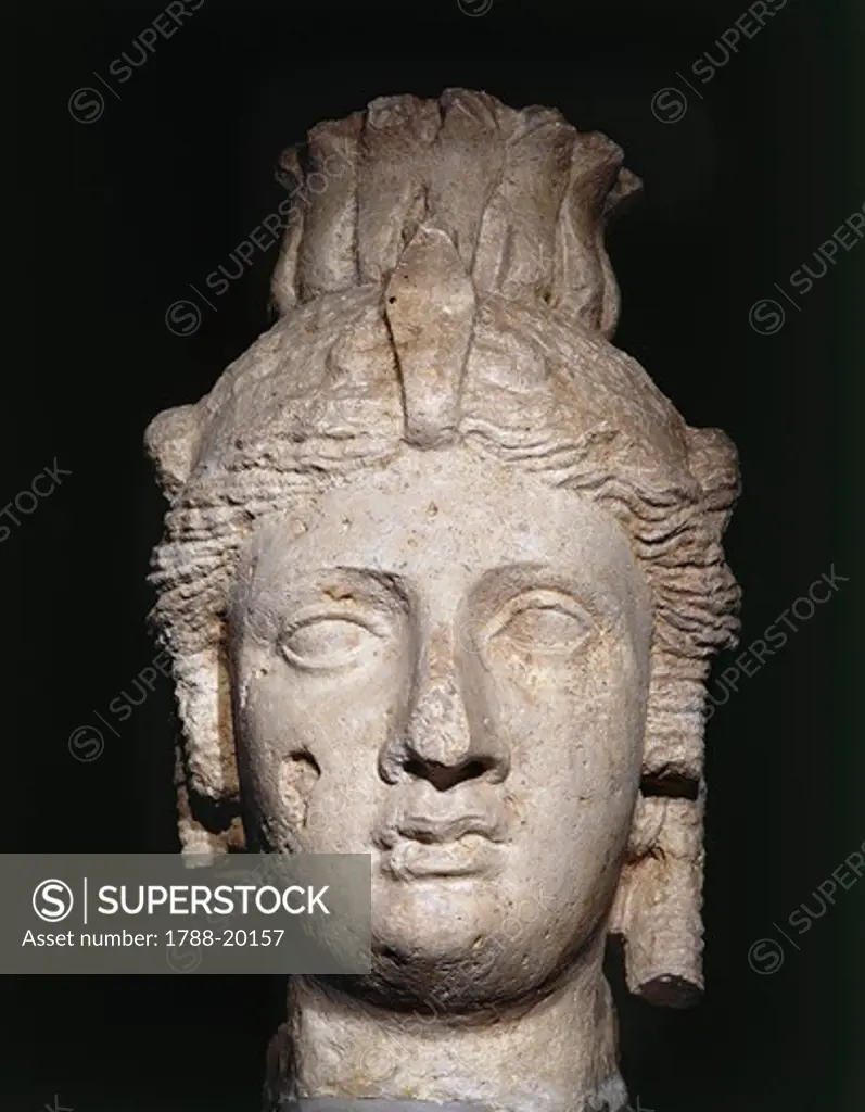 Limestone head of Cleopatra I or II, from Alexandria, Mazarita district (181-164 b.c.)