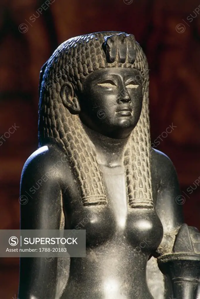 Basalt statue of of Cleopatra VII horn of plenty (51-30 b.c.) detail