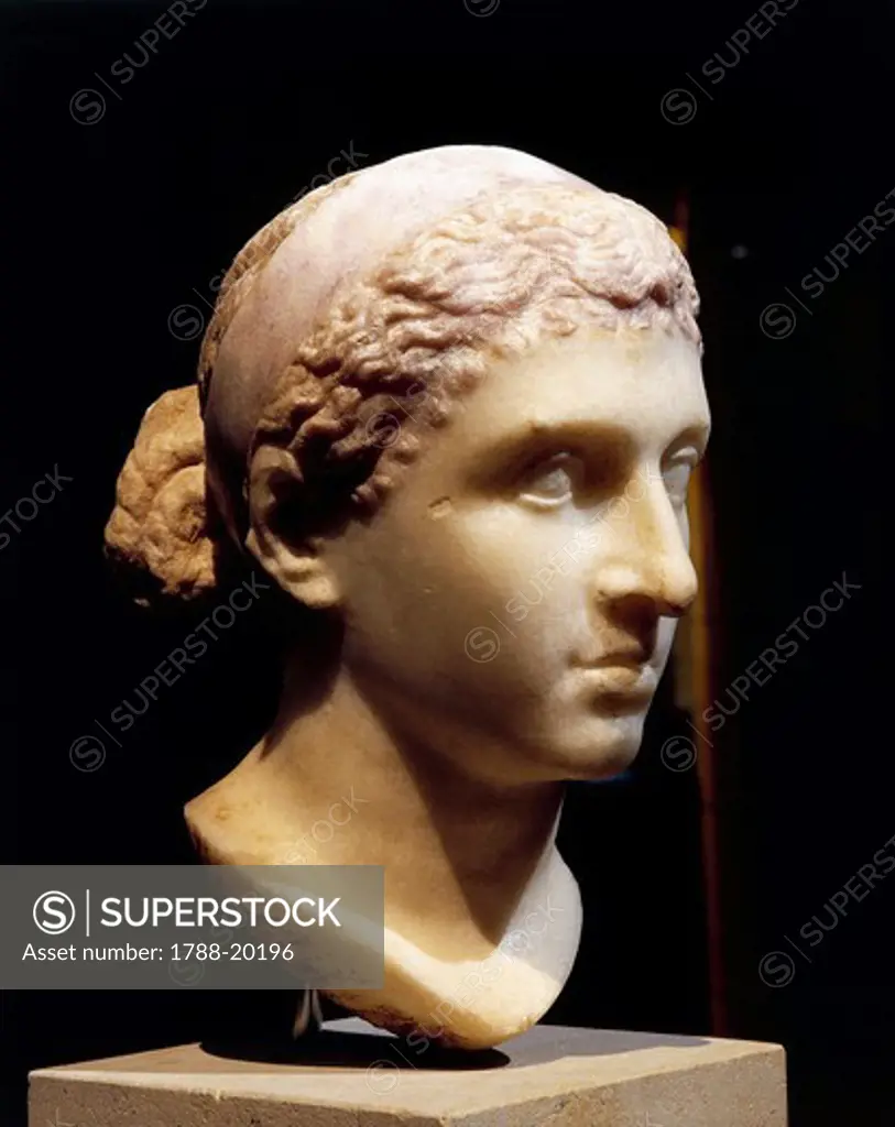 Marble head of Cleopatra VII, Roman civilization, 50-30 b.c.